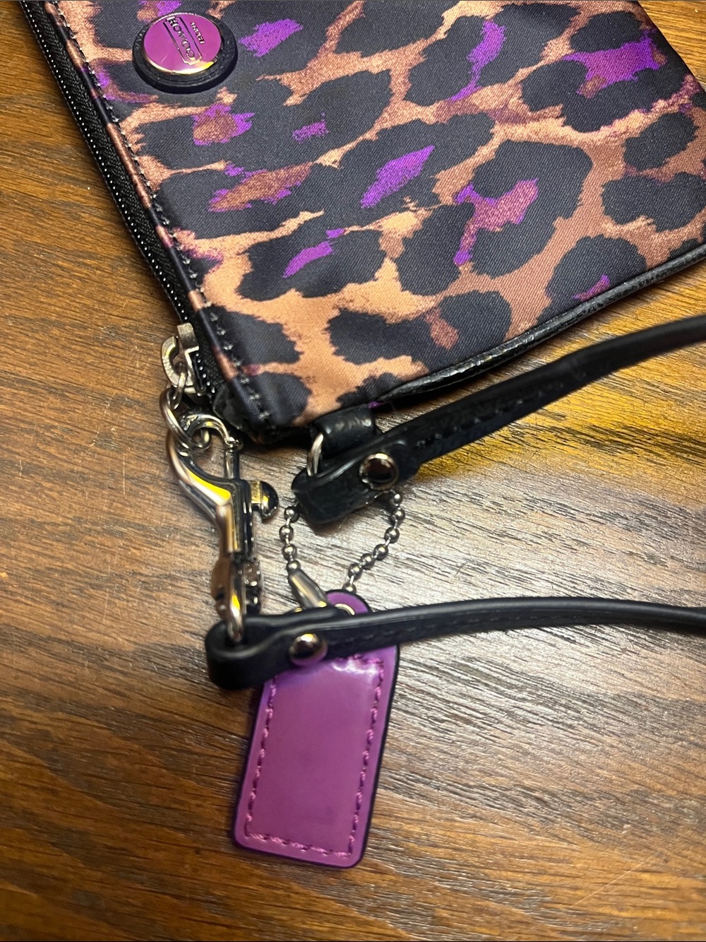 Coach Purple, Black and Brown Leopard Print Wristlet - Picture 10 of 14